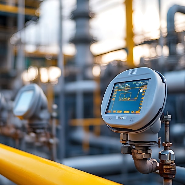 Gas Leak Detection Sensors in a Natural Gas Facility A network of gas leak detection sensors installed throughout a natural gas processing plant.